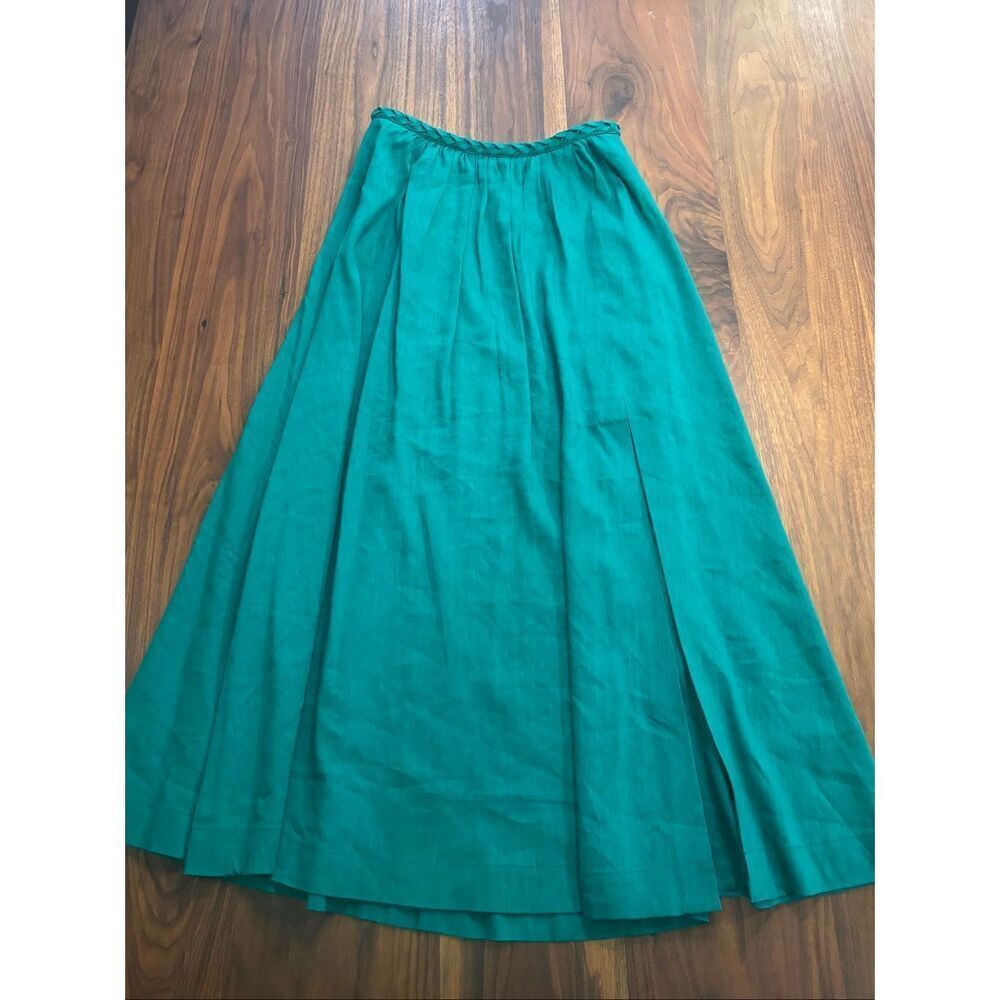 Editions Sezane Women's Green Pleated Linen Blend Maxi A-Line Skirt Size 36
